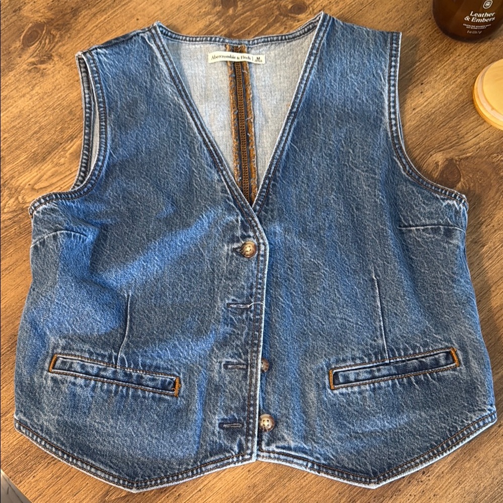 Abercrombie Blue Denim Vest with Button Closure